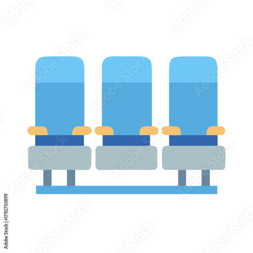 Three flat stylized blue theatre seats in a row