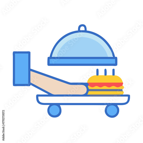 Stylized illustration of a hand holding covered food service