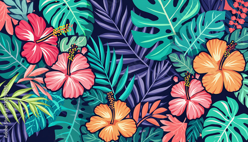 Wallpaper Mural Tropical Hibiscus Paradise Exotic Floral Vector Illustration Torontodigital.ca