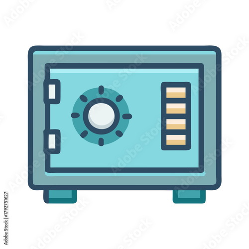 Isolated blue safe box icon on black background security