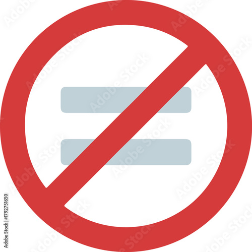 Not equal sign prohibition icon, flat vector anti discrimination concept