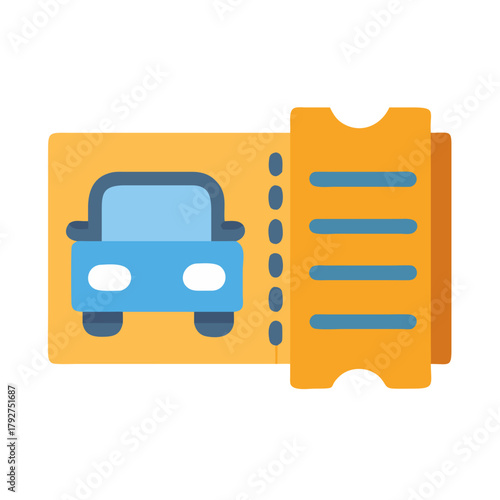 Illustrated car rental ticket icon isolated on black background
