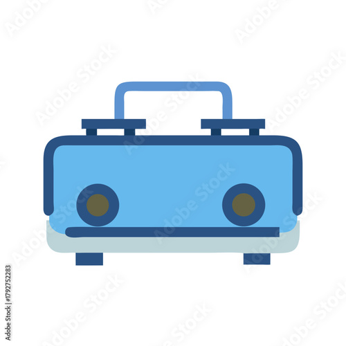 Retro blue lunchbox icon on black background in flat design