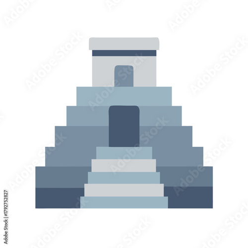 Flat illustration of ancient pyramid structure against black background