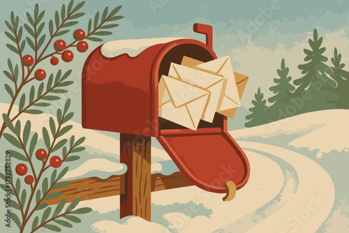 Blue cranberry icon highlights mailbox vector white retro surrounded holiday letters cartoon