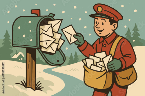 Icon no green delivering vector textured captions mailbox vintage text labels winter