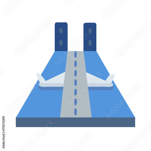 Simplified Airplane On Blue Platform Illustration In Flat Style