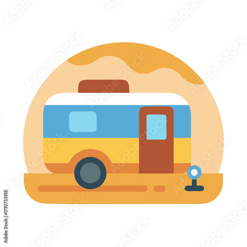 Simple caravan illustration for camping and travel advertisement materials
