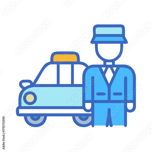 Taxi driver and cab illustration with geometric flat style
