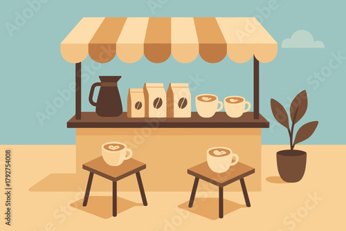 No warm coffee icon bags emojis stall typography labels cohesive any vector