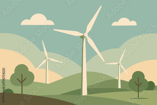 Minimalist sand turbines turbine cohesive vector wind geometric against cyrillic letters earth