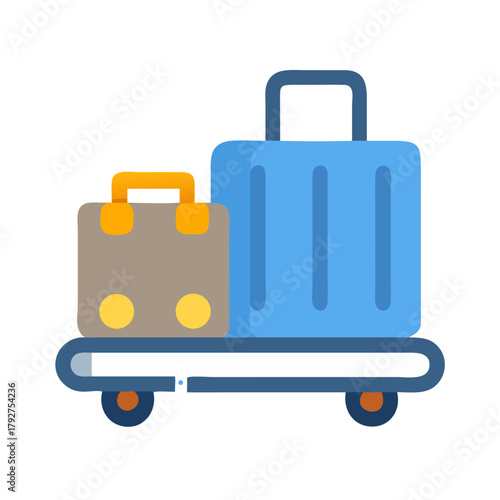 Luggage on a trolley flat icon with black background