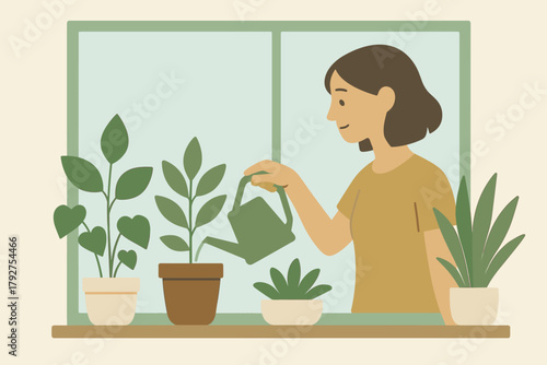 Plant no illustration icon text minimal watering minimalist cyrillic soft flat vector