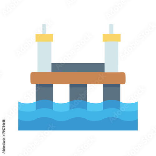 Flat Vector Icon Illustration of Pier over the Water