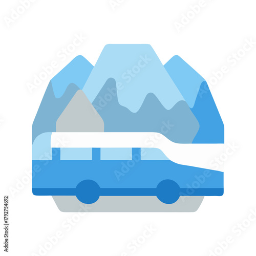 Abstract bus vector graphic in mountainous landscape scene