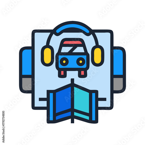 Educational resource: bus audio guide with colorful graphic design