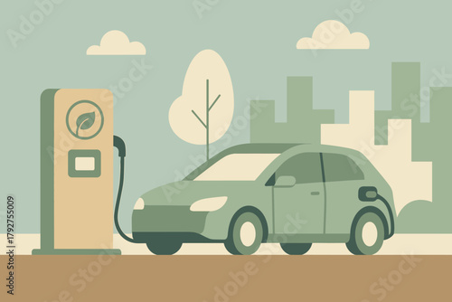 Car captions electric icon cyrillic warm charging earth soft labels minimal vector