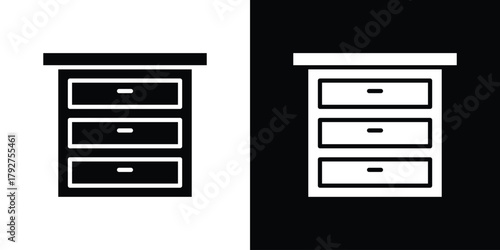 Chest of drawers icon flat design. Modern style in black color.