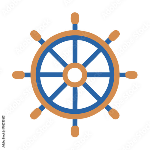 Simple flat illustration of ship steering wheel on black