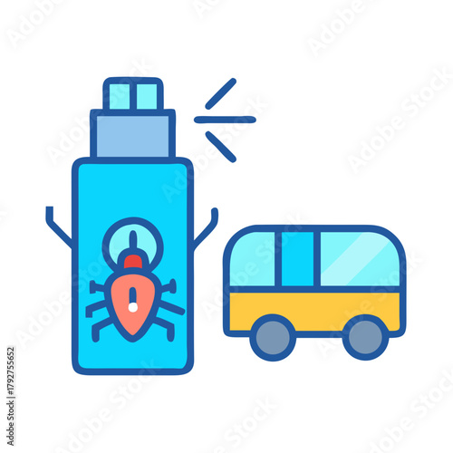 Iconic illustration of pest control spray and vehicle target