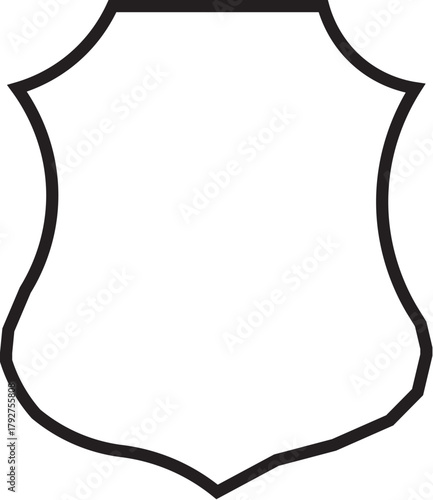 Blank white shield shape with black outline for design element