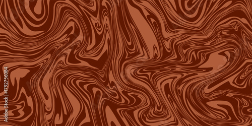 Retro coffee color background. Milk chocolate liquid dessert texture. Wavy swirl candy pattern for poster, cover, banner, pamphlet. Vintage brown trippy hippie wallpaper in 60s or 70s style. Vector