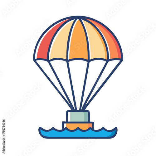 Illustration of a life raft under a parachute landing