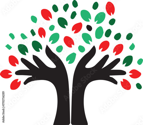 hands holding a tree illustration with heart and leaves