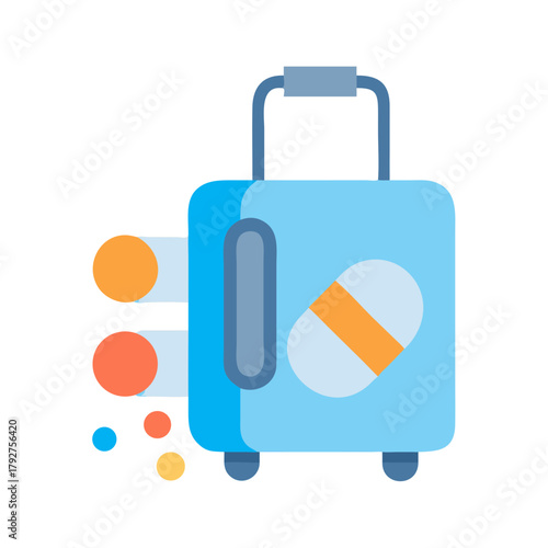 Modern travel suitcase with stickers and luggage tags