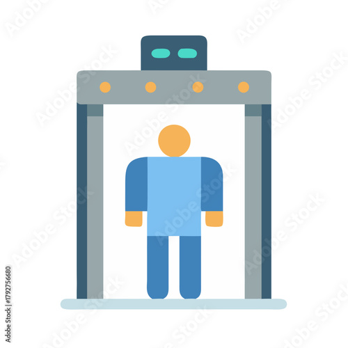 Flat vector illustration of security checkpoint metal detector scan