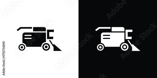 Combine harvester icon flat design. Modern style in black color.