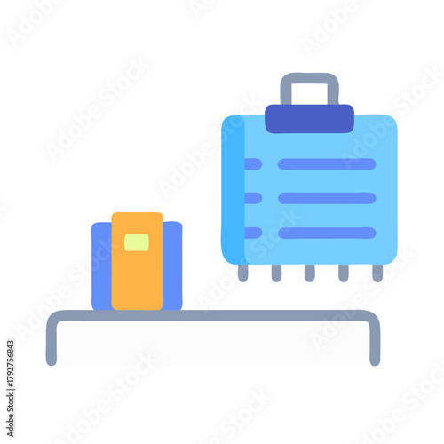 Luggage awaiting inspection at airport in flat illustration style