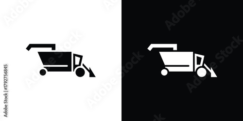 Combine harvester icon flat design. Modern style in black color.