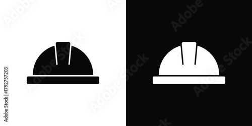 Construction safety helmet icon flat design. Modern style in black color.