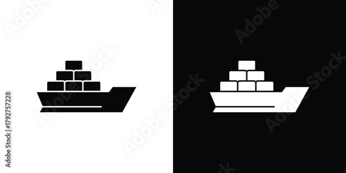 Container ship icon flat design. Modern style in black color.