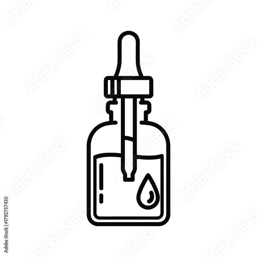 Line art icon of a dropper bottle with a drop of liquid
