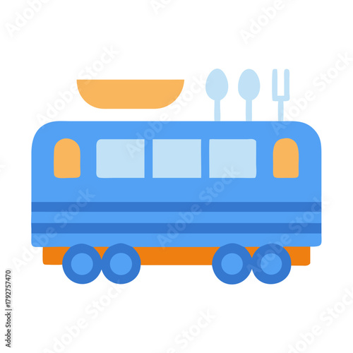 Cartoon Food Truck with Utensils and Cooking Equipment