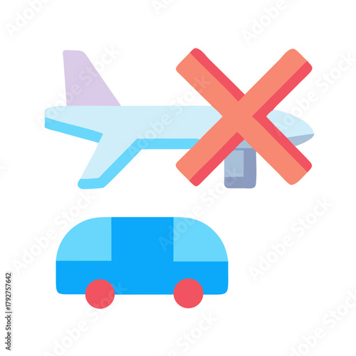 Airplane and car vector icon representing travel restrictions concept