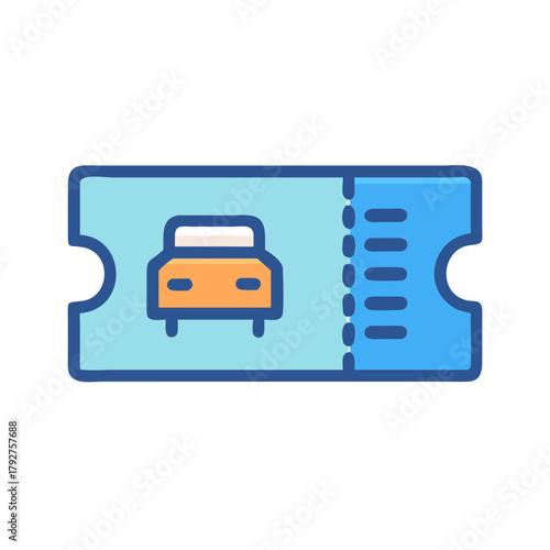 A cartoon car depicted on a ticket stub graphic