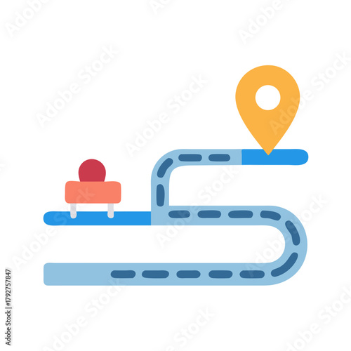 Flat design route icon with destination pin and car
