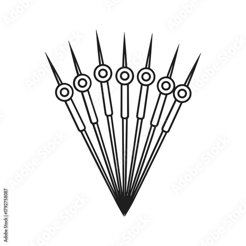 Abstract fan shape made of clock hands pointing outwards