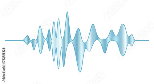 Abstract blue sound wave visualization on white background.