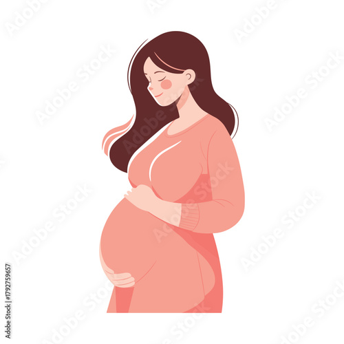 Pregnant woman, future mom, concept illustration in cute cartoon style. Healthcare, pregnancy. Flat vector illustration isolated on white.