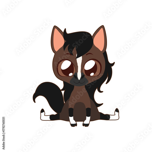 Adorable Cartoon Horse with Big Eyes Sitting Down