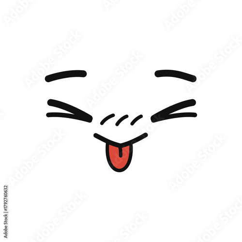 Hand-drawn doodle of a funny cartoon face with squinted eyes and tongue sticking out