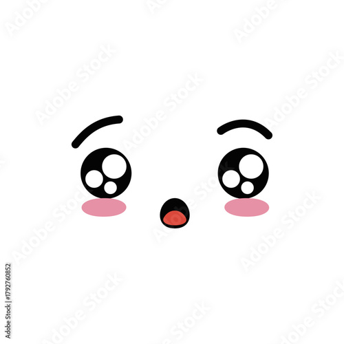 Cute Surprised Face Icon with Big Eyes and Blushing Cheeks, Expressing Shock and Astonishment
