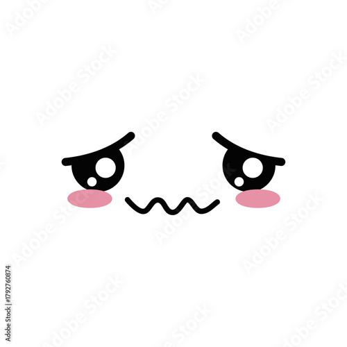 Cute and Concerned Kawaii Face Expression Icon Expressing Worries, Fear, and Discomfort