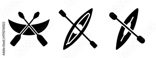 Kayak canoe paddle vector illustration set for water sport recreation adventure and travel design