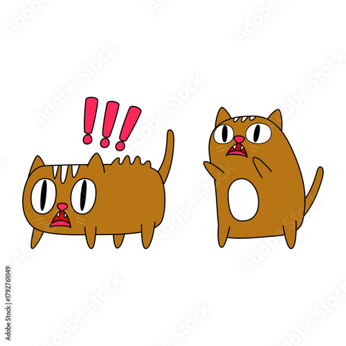 Cartoon Cats in Shock Cute Felines Expressing Surprise and Alarm