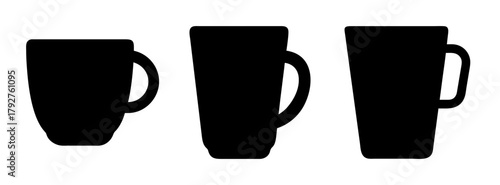 Black silhouette of coffee mugs and beer glasses vector illustration for cafe and bar design